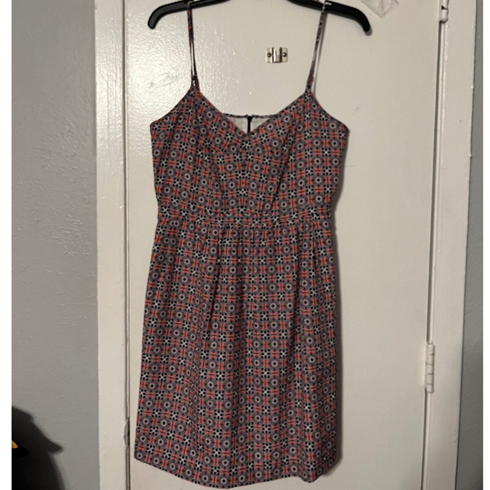 J.Crew Womens Geometric Tile Print Mini Dress Navy Coral Orange Size 8 43841